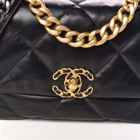 lambskin quilted medium chanel 19 flap black|Chanel silver lambskin handbag.